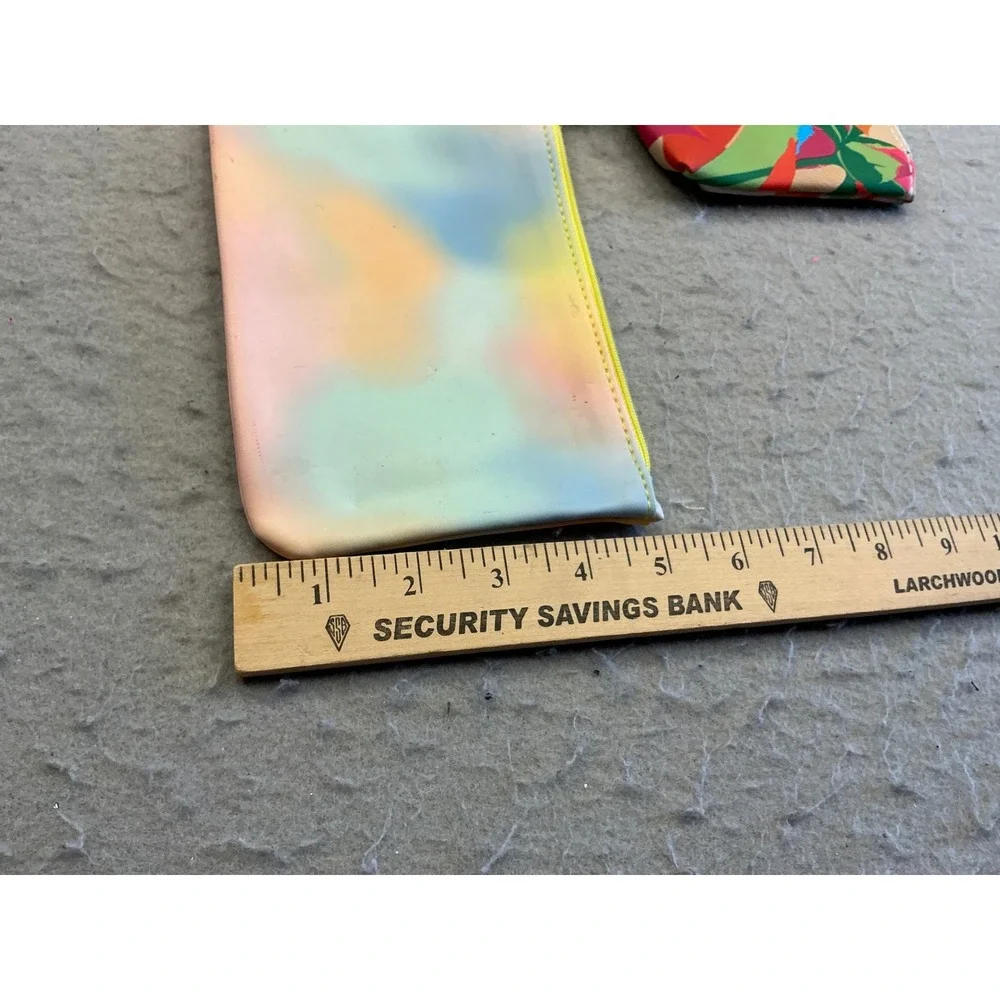 Ipsy Makeup Bag Set of 3 Floral Geometric Rainbow Zipper Pouches Small Travel